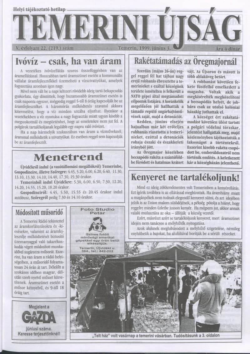 Temerini Újság, 5. évf. 1999. június 3. 22. sz.