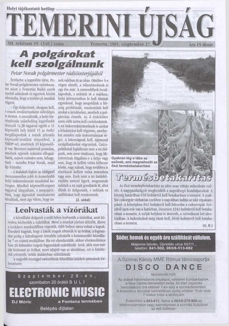 Temerini Újság, 7. évf. 2001. szeptember 27. 39. sz.