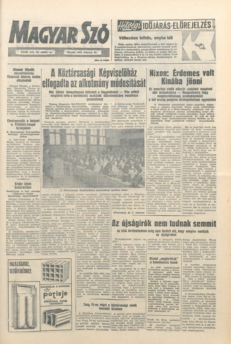 Magyar Szó, 29. évf. 1972. február 25. 54. sz. 1–12. oldal