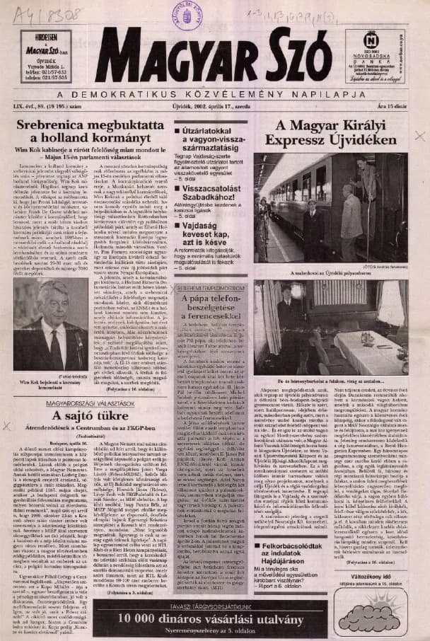 Magyar Szó, 59. évf. 2002. április 17. 89. sz. 1–16. oldal