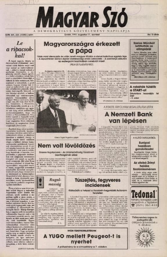 Magyar Szó, 48. évf. 1991. augusztus 17. 225. sz. 1–20. oldal
