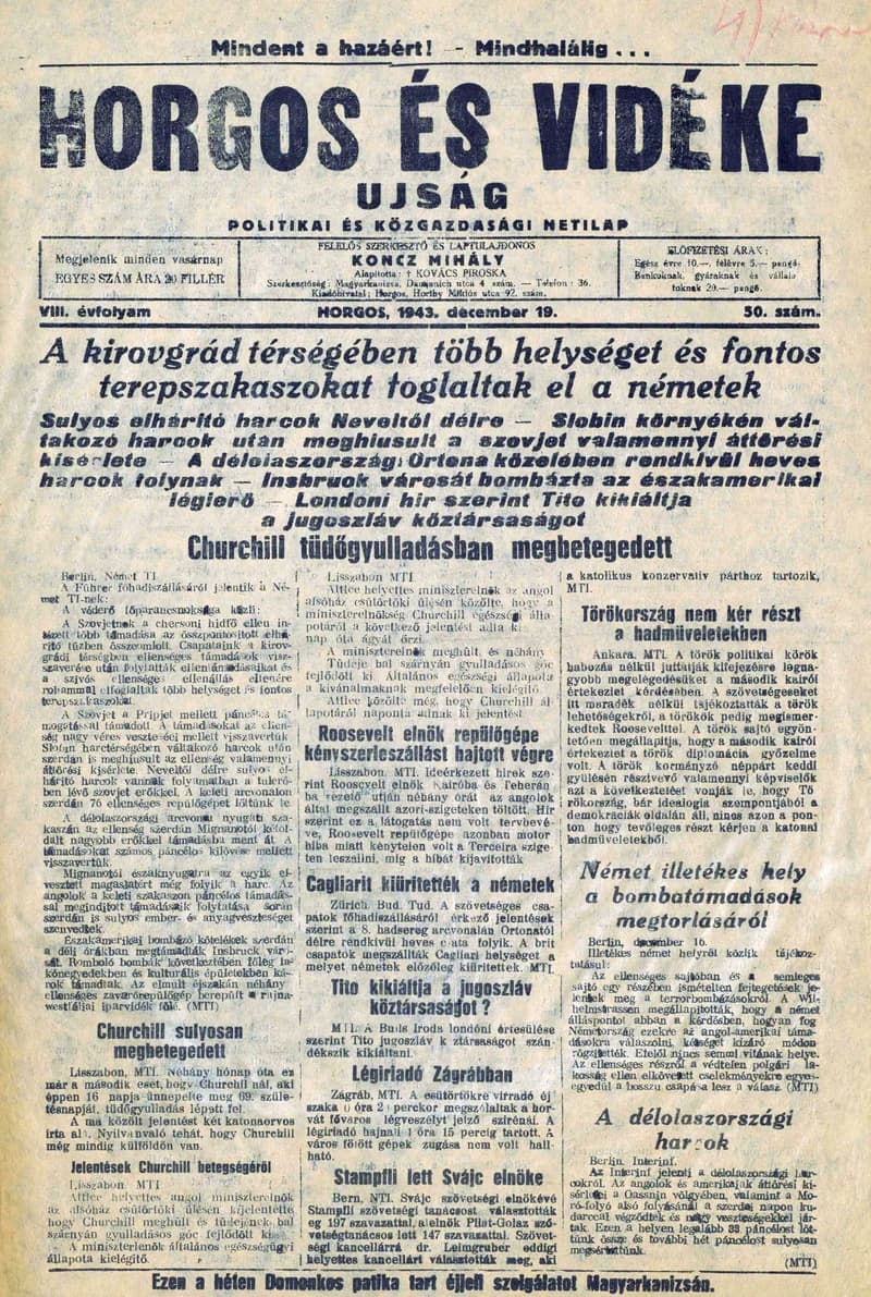 Horgos és vidéke, 8. évf. 1943. december 19. 50. sz.