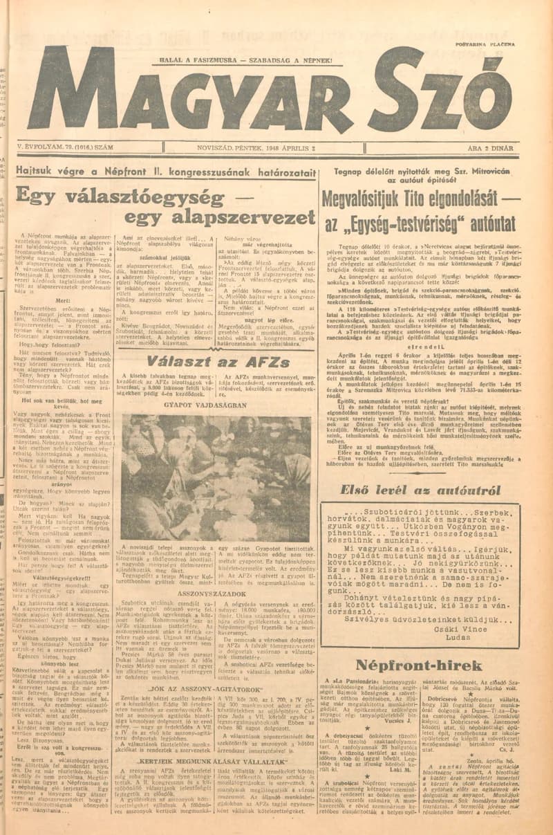 Magyar Szó, 5. évf. 1948. április 2. 79. sz. 1–4. oldal