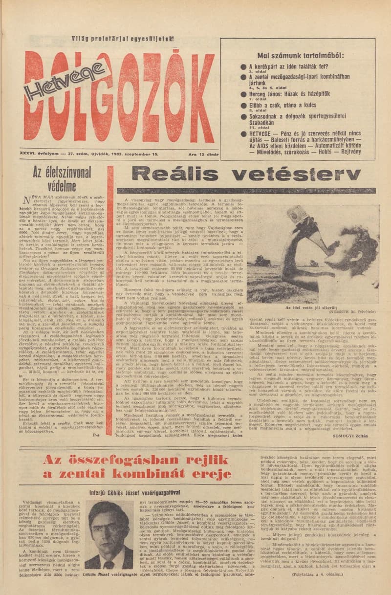 Dolgozók, 37. évf. 1983. szeptember 15. 37. sz.