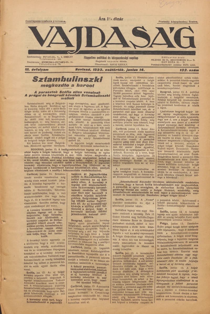Vajdaság, 3. évf. 1923. június 14. 133. sz.