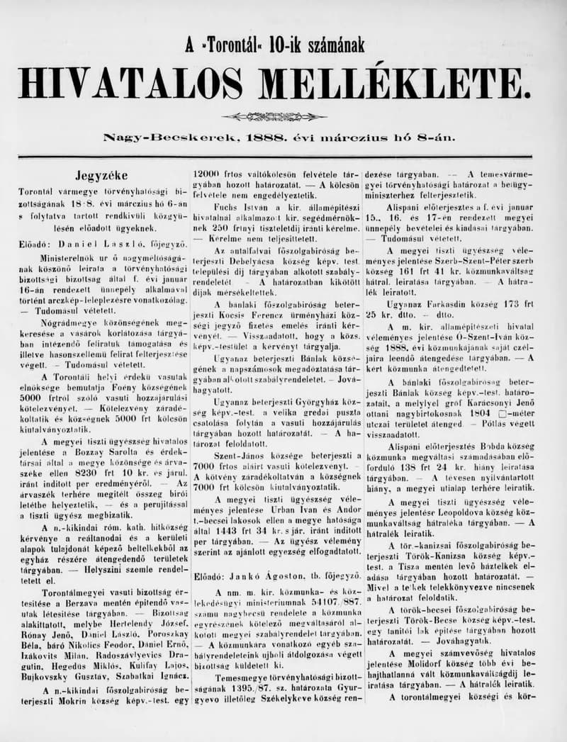 A Totontál  hivatalos melléklete, 1. évf. 1888. március 8. 10. sz.