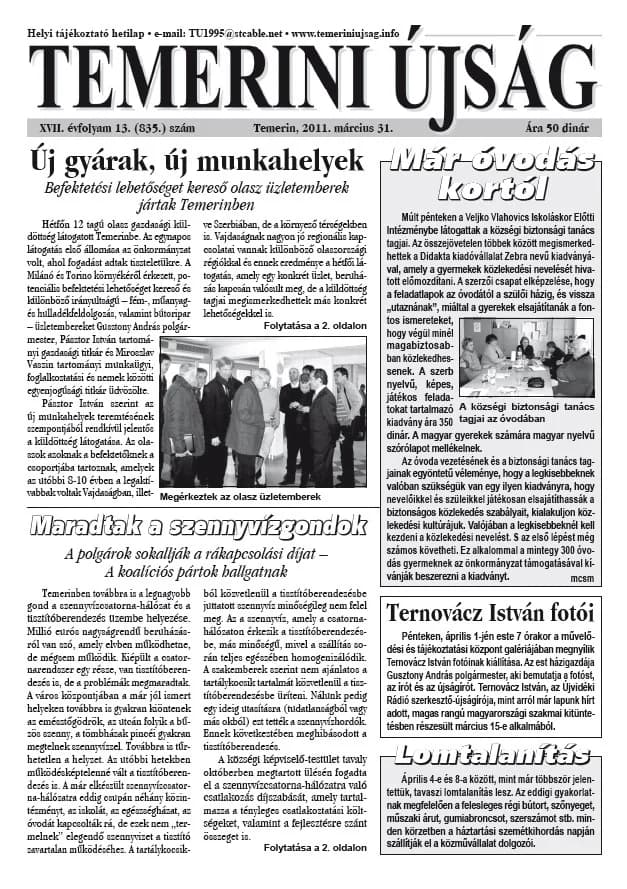Temerini Újság, 17. évf. 2011. március 31. 13. sz.
