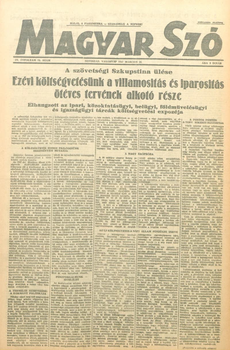 Magyar Szó, 4. évf. 1947. március 30. 75. sz. 1–8. oldal