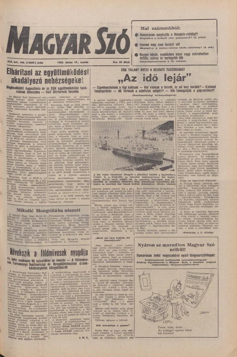 Magyar Szó, 42. évf. 1985. június 19. 166. sz. 1–16. oldal