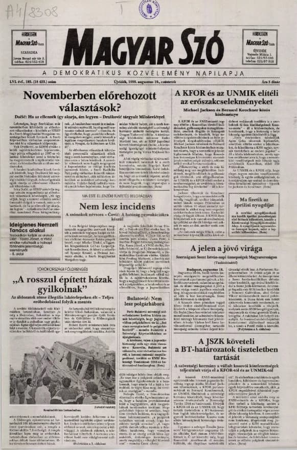 Magyar Szó, 56. évf. 1999. augusztus 19. 185. sz. 1–16. oldal