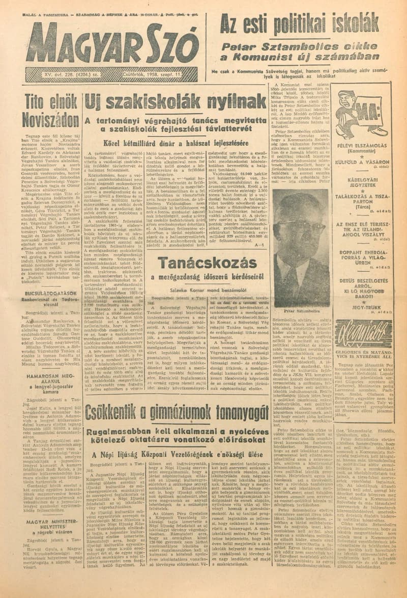 Magyar Szó, 15. évf. 1958. szeptember 11. 228. sz. 1–16. oldal