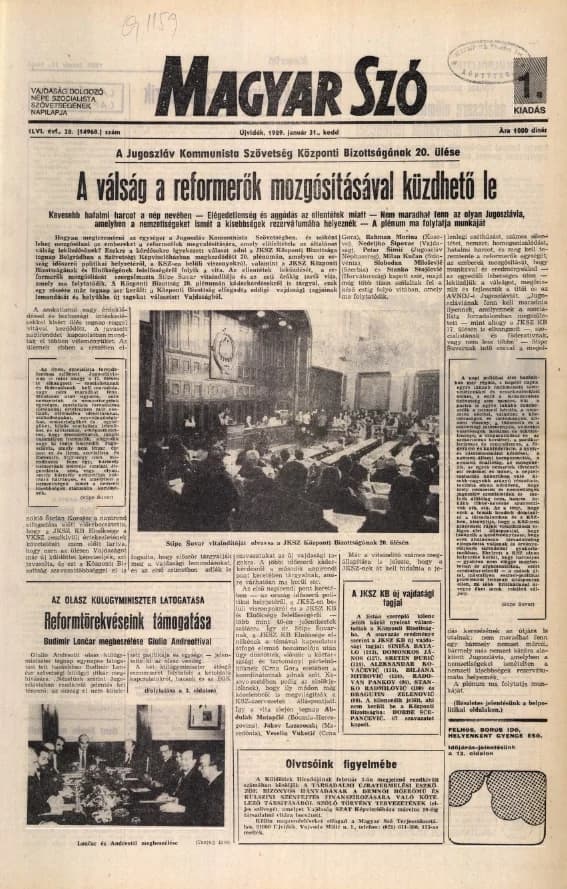Magyar Szó, 46. évf. 1989. január 31. 28. sz. 1–20. oldal