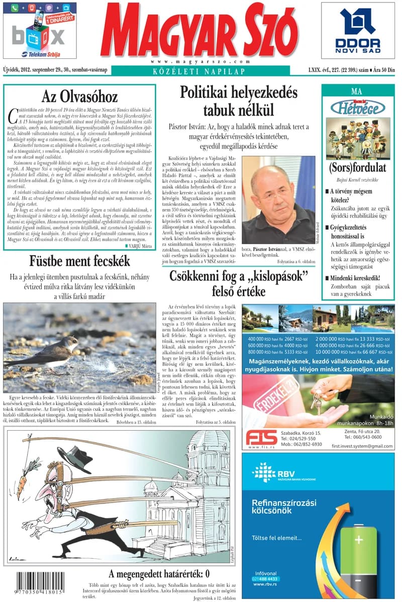 Magyar Szó, 69. évf. 2012. szeptember 29. – 30. 227. sz. 1–44. oldal