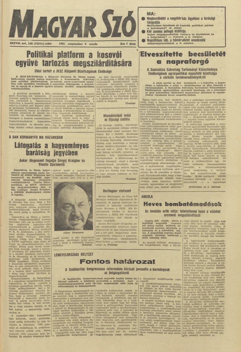 Magyar Szó, 38. évf. 1981. szeptember 9. 248. sz.
