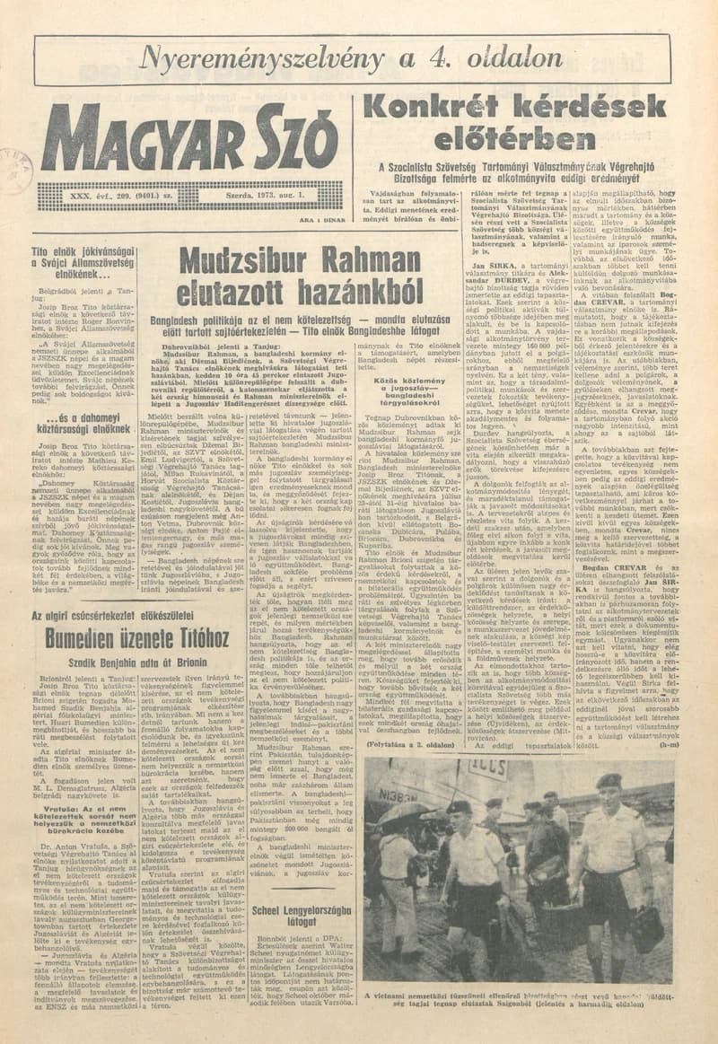 Magyar Szó, 30. évf. 1973. augusztus 1. 209. sz. 1–16. oldal