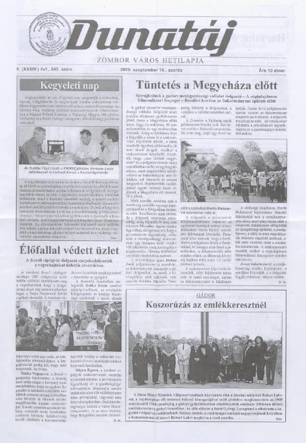 Dunatáj, 11. évf. 2009. szeptember 16. 545. sz.