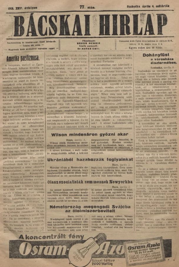 Bácskai Hirlap, 22. évf. 1918. április 4. 77. sz.