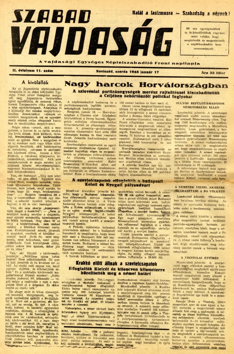 Szabad Vajdaság, 2. évf. 1945. január 17. 11. sz.