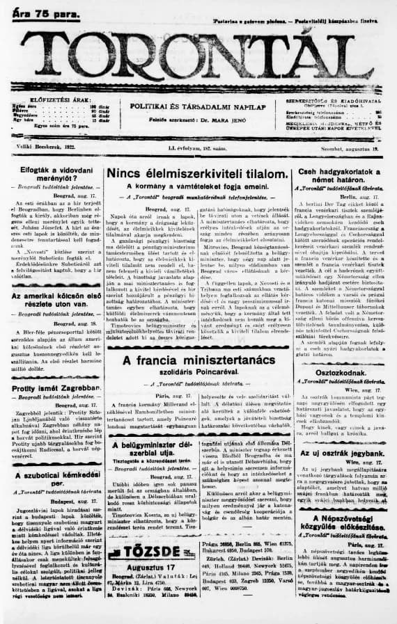 Torontál, 51. évf. 1922. augusztus 19. 182. sz.