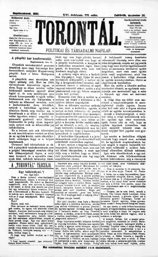 Torontál, 21. évf. 1892. december 22. 273. sz.