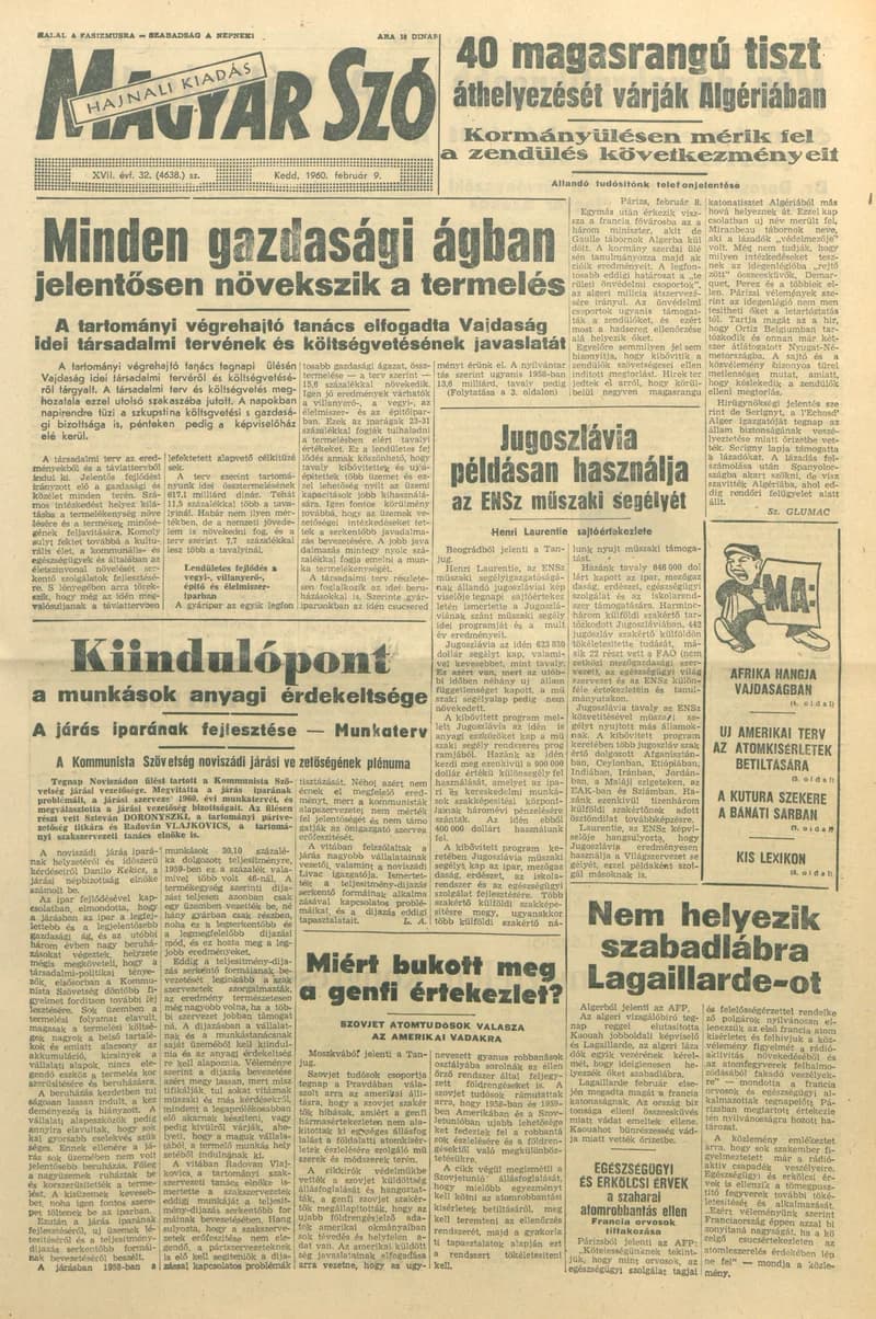Magyar Szó, 17. évf. 1960. február 9. 32. sz. 1–12. oldal