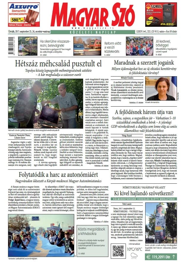 Magyar Szó, 74. évf. 2017. szeptember 23. – 24. 222. sz. 1–32. oldal