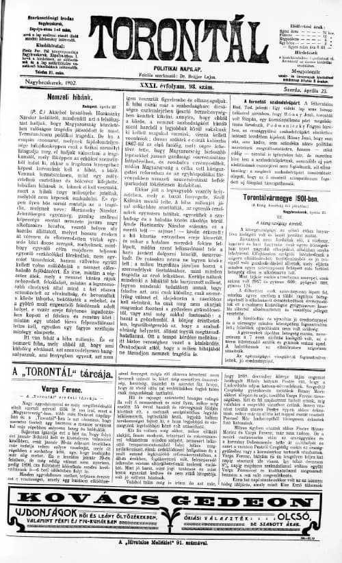Torontál, 31. évf. 1902. április 23. 93. sz.
