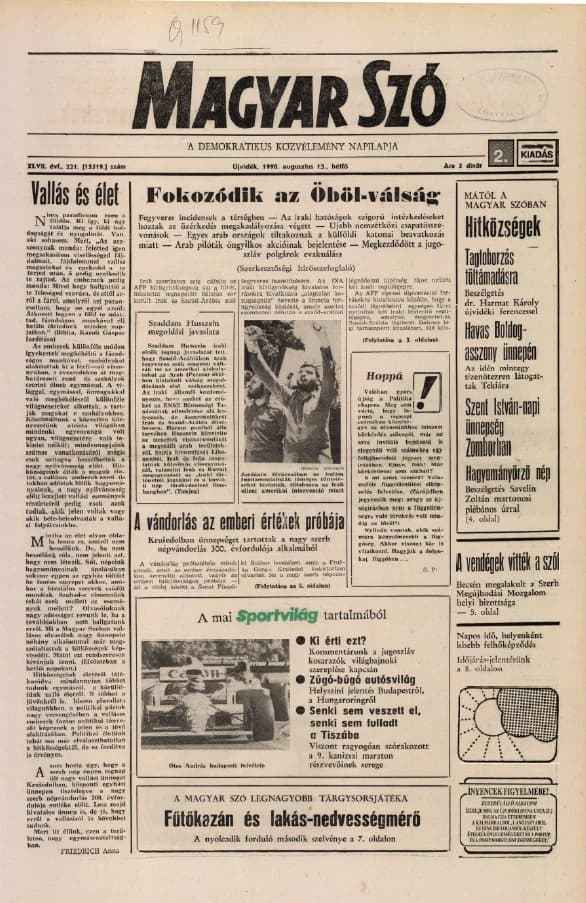 Magyar Szó, 47. évf. 1990. augusztus 13. 221. sz. 1–16. oldal