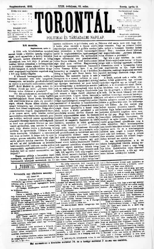 Torontál, 22. évf. 1893. április 12. 83. sz.