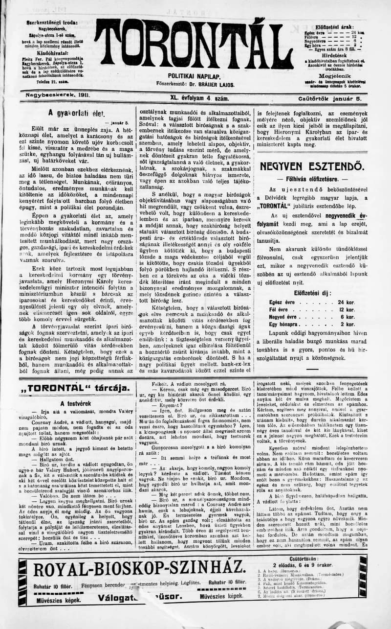 Torontál, 40. évf. 1911. január 5. 4. sz.
