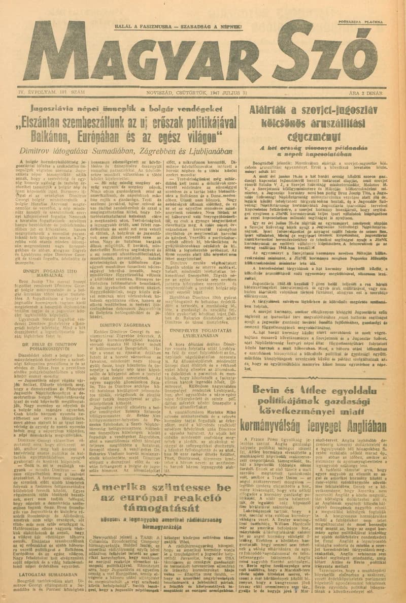 Magyar Szó, 4. évf. 1947. július 31. 187. sz. 1–8. oldal