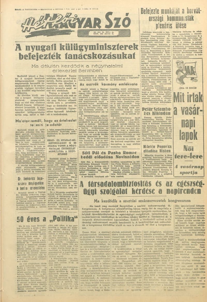 Magyar Szó, 11. évf. 1954. január 25. 23. sz. 1–8. oldal