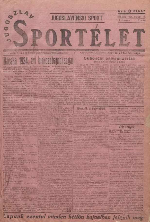 Jugoszláv sportélet, 3. évf. 1924. február 18. 2. sz.