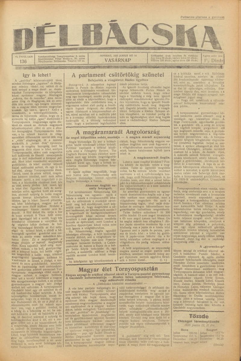 Délbácska, 6. évf. 1925. június 14. 136. sz.