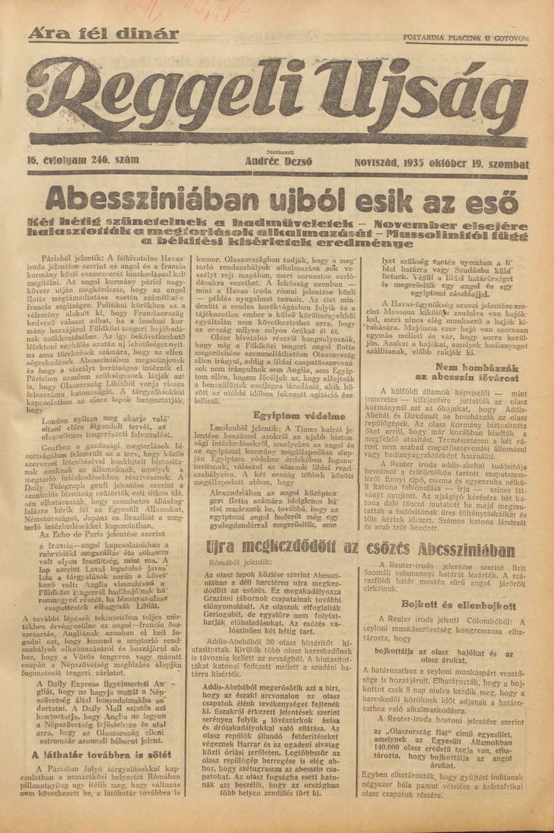 Reggeli Újság, 16. évf. 1935. október 19. 246. sz.