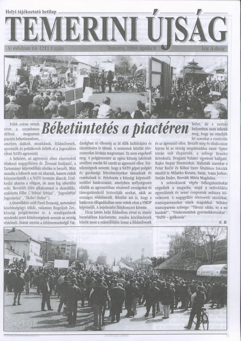 Temerini Újság, 5. évf. 1999. április 8. 14. sz.