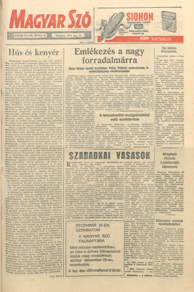 Magyar Szó, 33. évf. 1976. december 19. 348. sz. 1–28. oldal