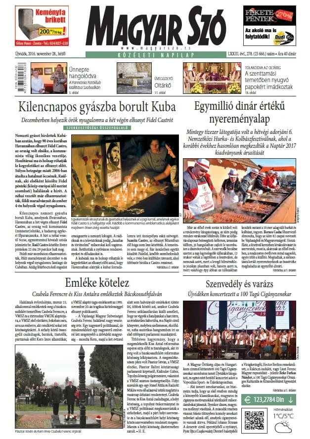 Magyar Szó, 73. évf. 2016. november 28. 278. sz. 1–20. oldal