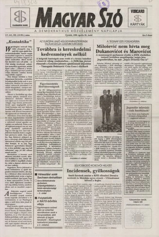 Magyar Szó, 55. évf. 1998. április 28. 102. sz. 1–16. oldal