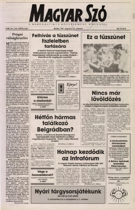 Magyar Szó, 48. évf. 1991. augusztus 10. 218. sz. 1–20. oldal