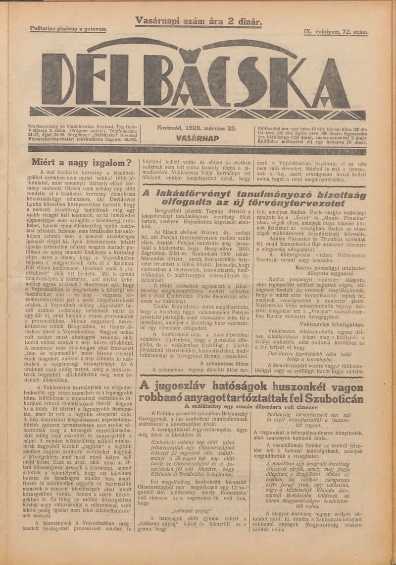 Délbácska, 9. évf. 1928. március 25. 72. sz.