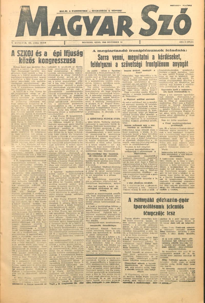 Magyar Szó, 5. évf. 1948. december 14. 298. sz. 1–4. oldal