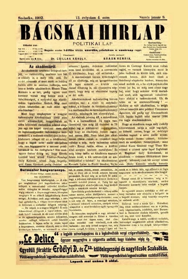 Bácskai Hirlap, 6. évf. 1902. január 8. 4. sz.