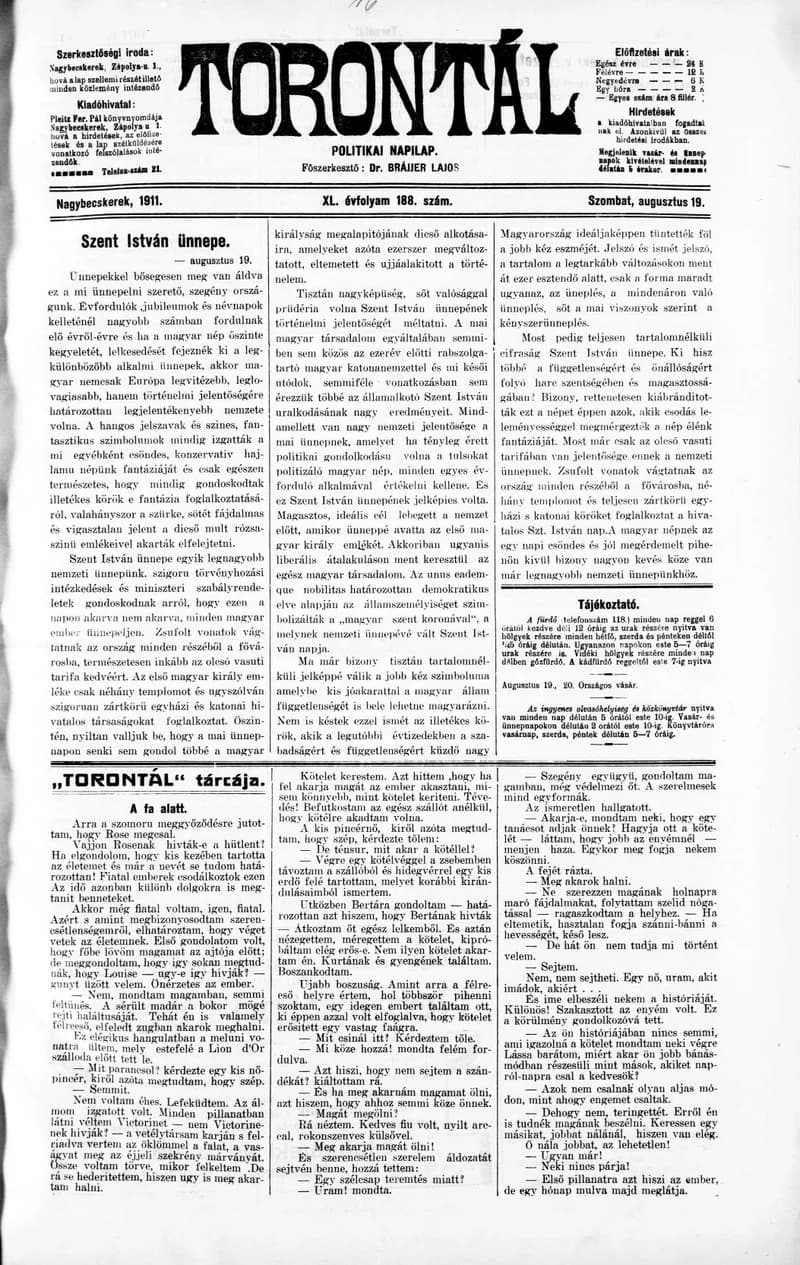 Torontál, 40. évf. 1911. augusztus 19. 188. sz.