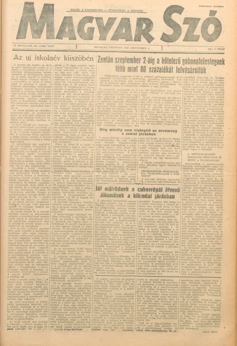 Magyar Szó, 6. évf. 1949. szeptember 4. 210. sz. 1–4. oldal