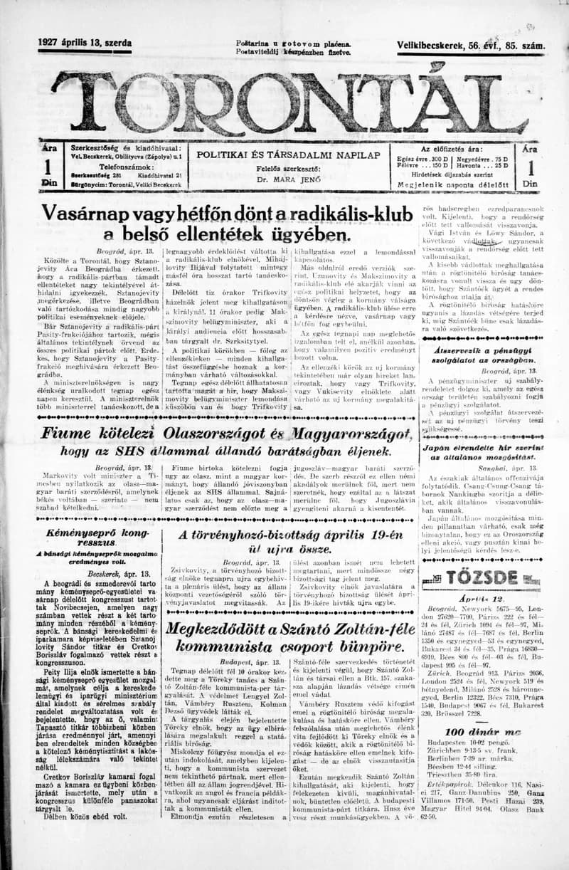 Torontál, 56. évf. 1927. április 13. 85. sz.