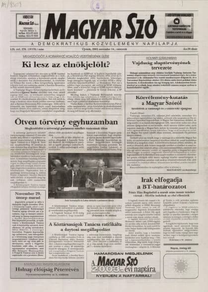 Magyar Szó, 59. évf. 2002. november 14. 270. sz. 1–16. oldal
