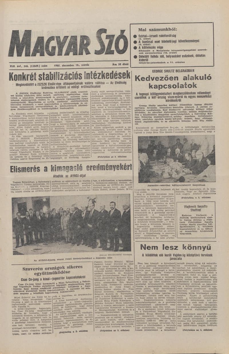 Magyar Szó, 42. évf. 1985. december 18. 346. sz. 1–16. oldal