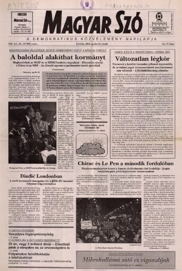 Magyar Szó, 59. évf. 2002. április 23. 94. sz. 1–16. oldal