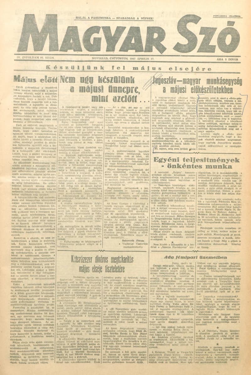 Magyar Szó, 4. évf. 1947. április 17. 99. sz. 1–8. oldal